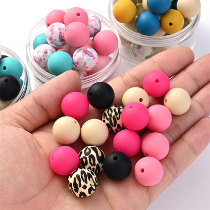 Silicone Animal Print Round Beads