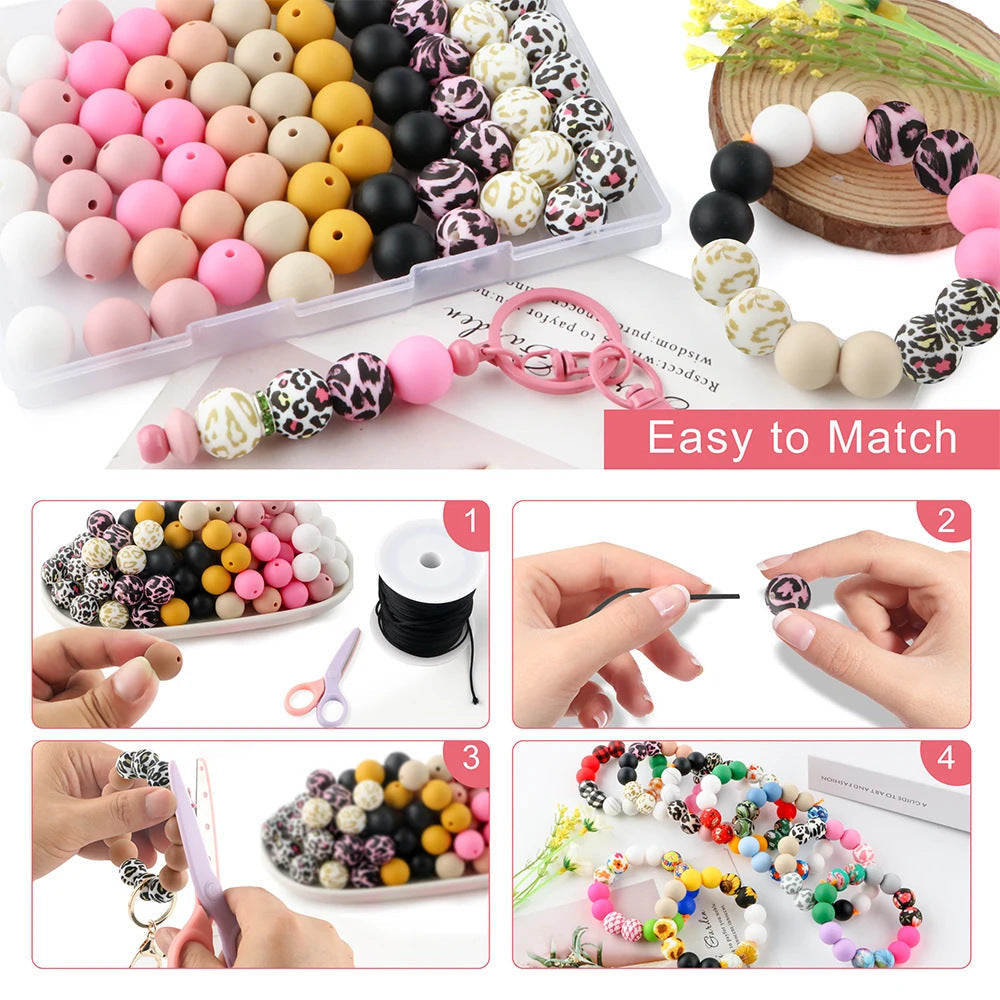 Silicone Animal Print Round Beads
