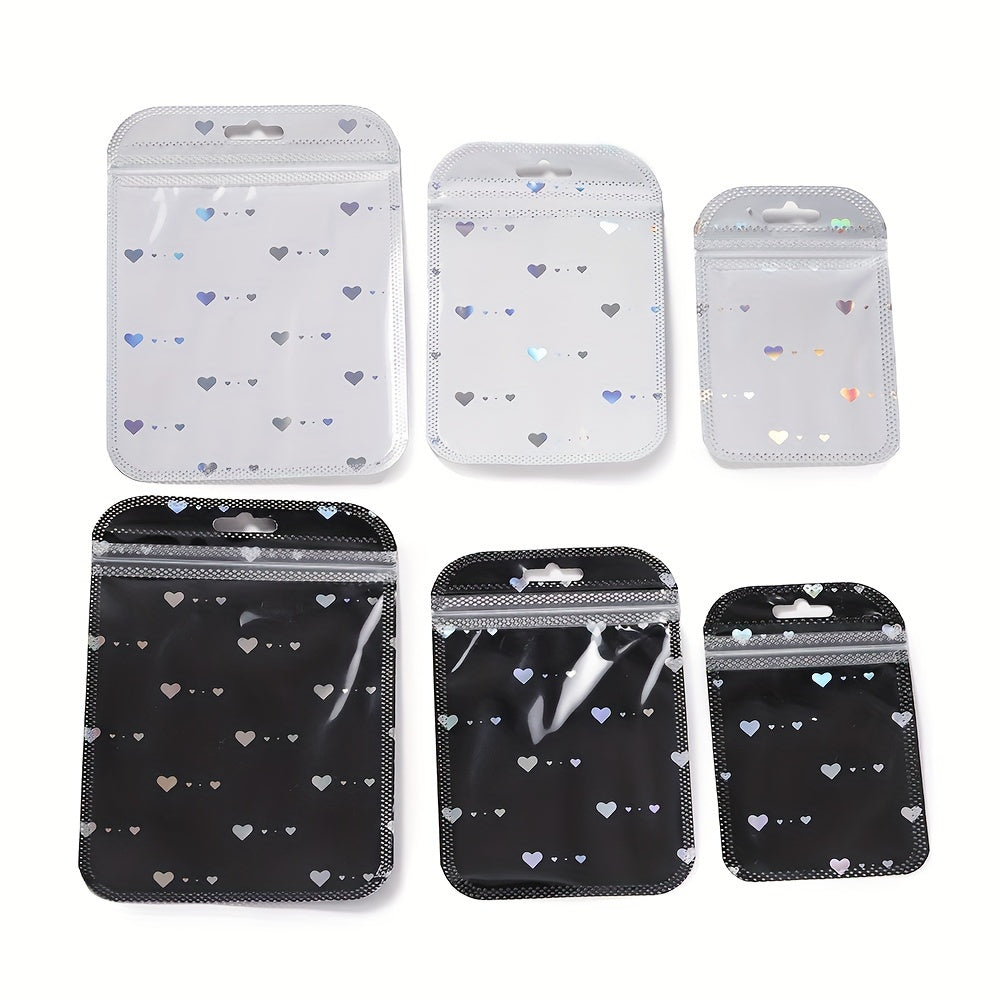 50-Piece Black & White Heart Jewelry Gift Bags