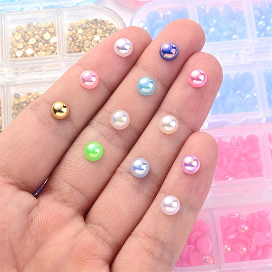 1 Box 2–6mm Multicolor Resin Half-Round Embellishment Beads
