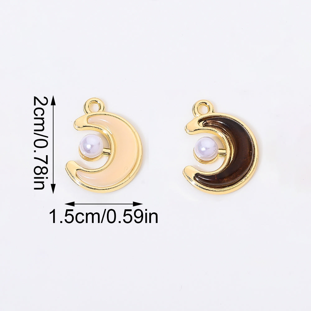 20PCS Black & White Moon Charms with Imitation Pearl Beads
