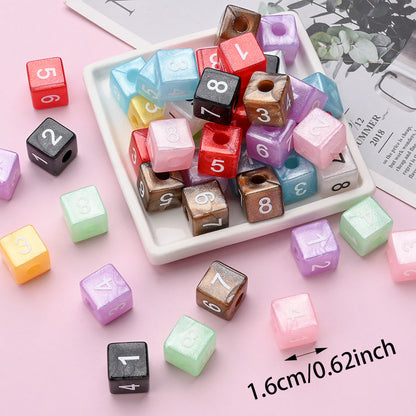 Glitter Number Cube Acrylic Beads