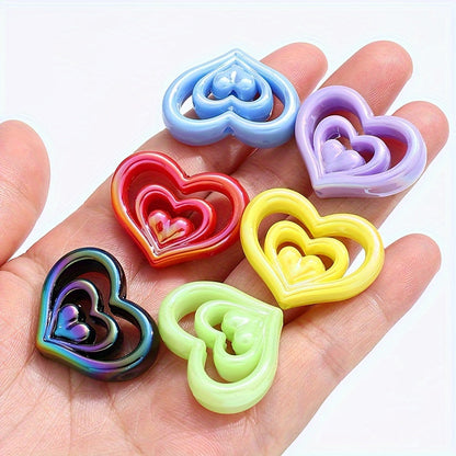 10PCS 23×30mm Three-Layer Heart Acrylic Bead Set