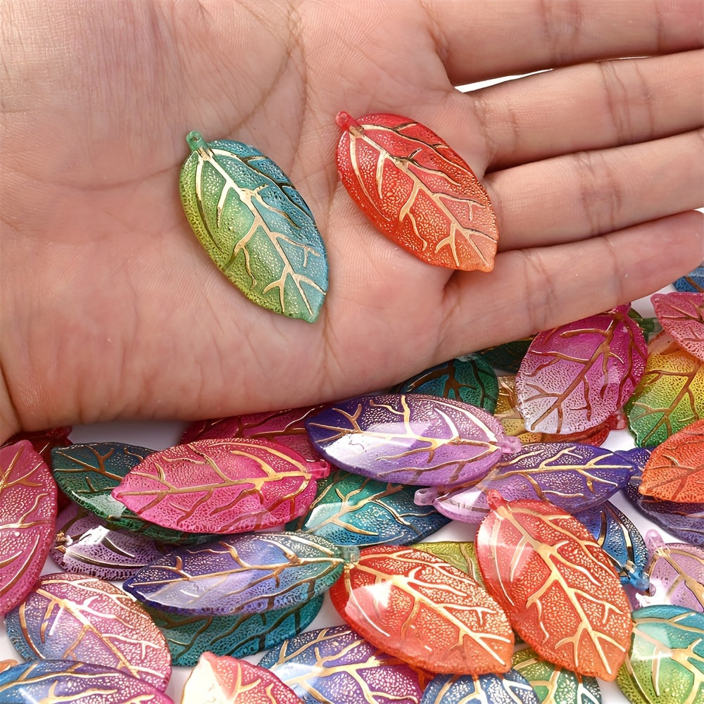 10PCS 21×40mm Gradient Acrylic Leaf Pendant Set