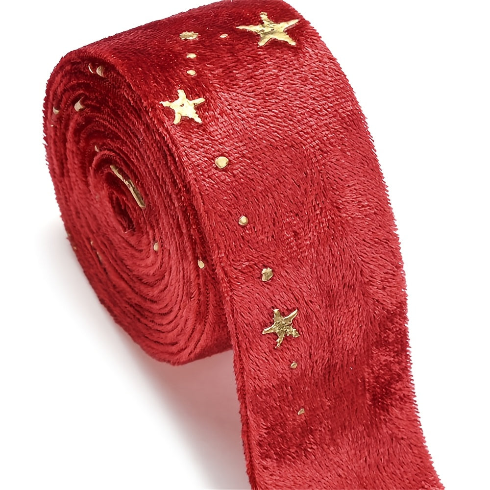 1m 25mm Gold Star Velvet Double-Sided Ribbon