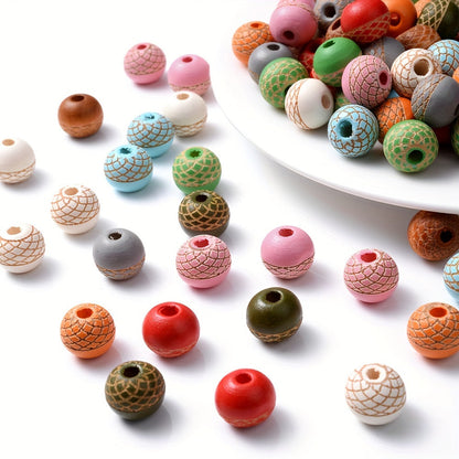 Mesh Round Wood Spacer Beads