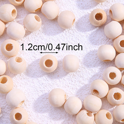 100-Piece 12 mm Large-Hole Unfinished Wooden Beads