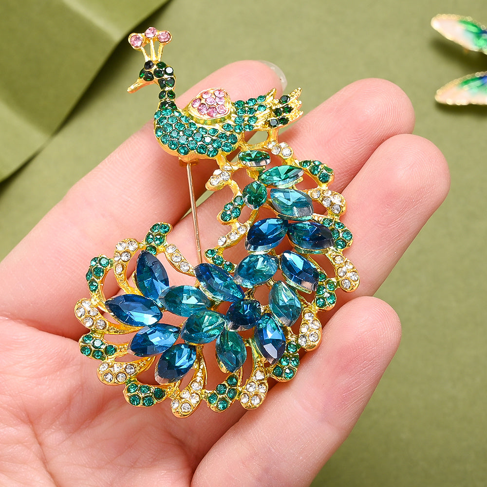 1-Piece Rhinestone Peacock & Enamel Dragonfly Brooch
