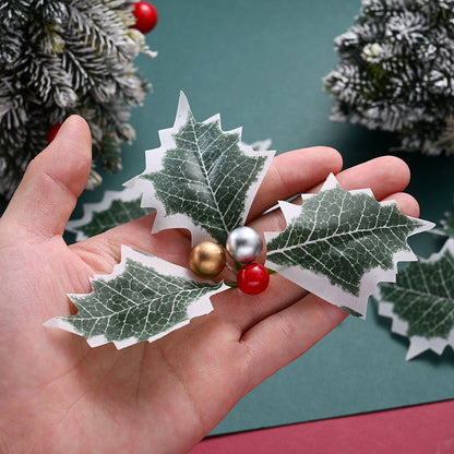 10PCS 5.5×6.5cm Christmas Holly Leaf & Berry Picks