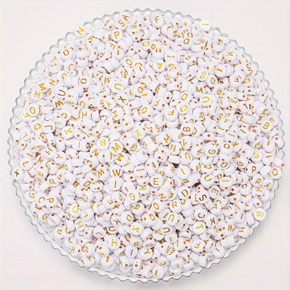 100PCS 4×7mm Gold Letter Acrylic Bead Set