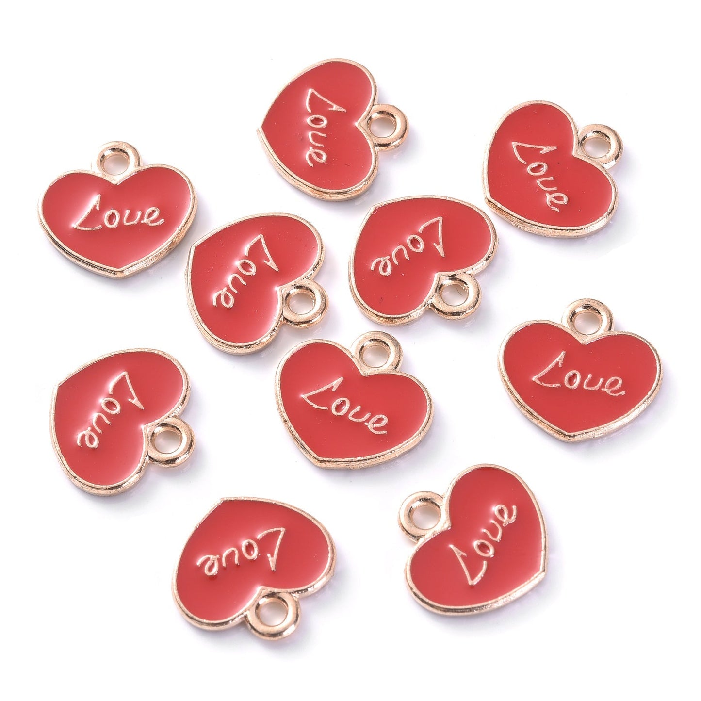 10pcs Colorful Love Printing Heart Shape Charms 12x11mm Delicate Drip