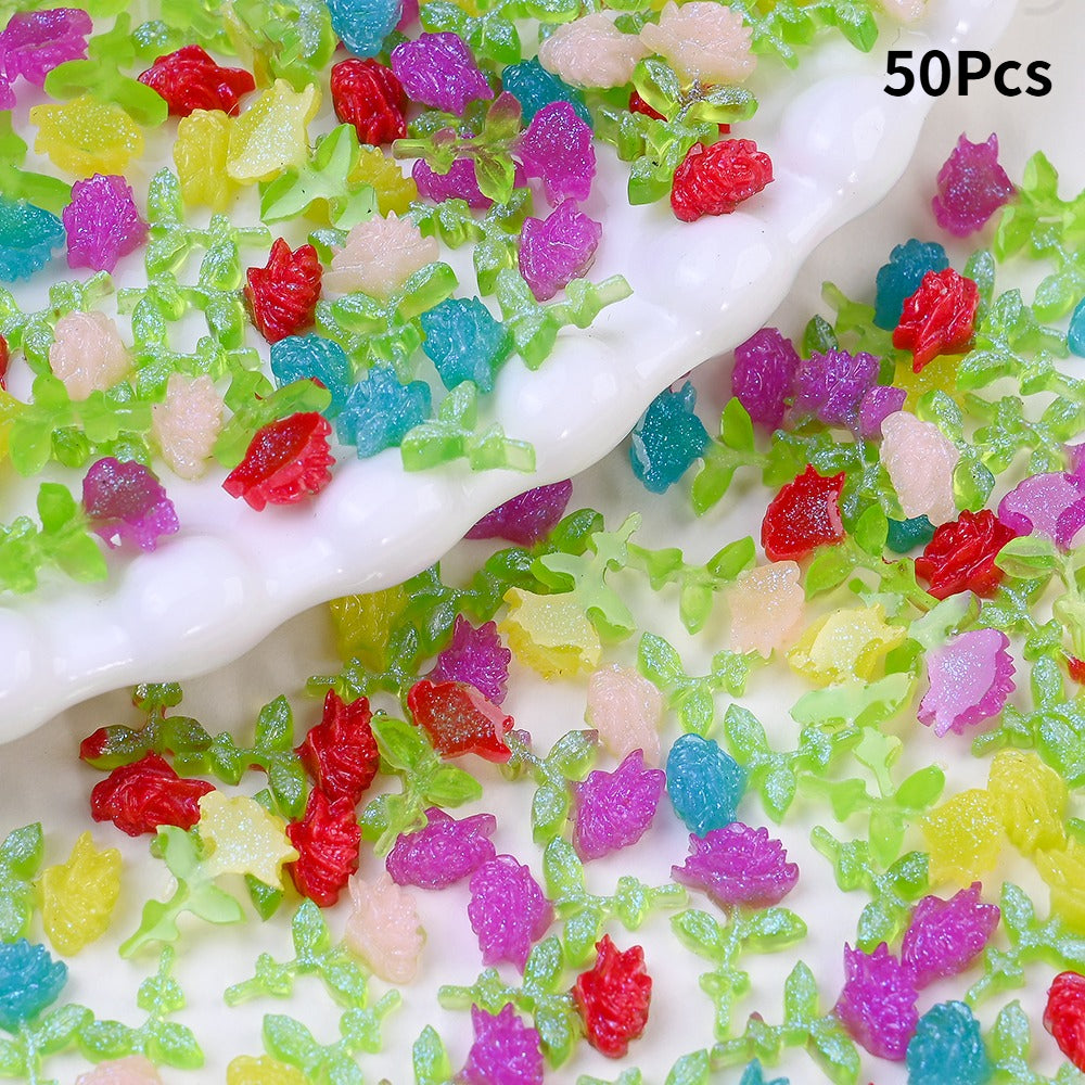 Luminous Green Leaf Flower Resin Beads