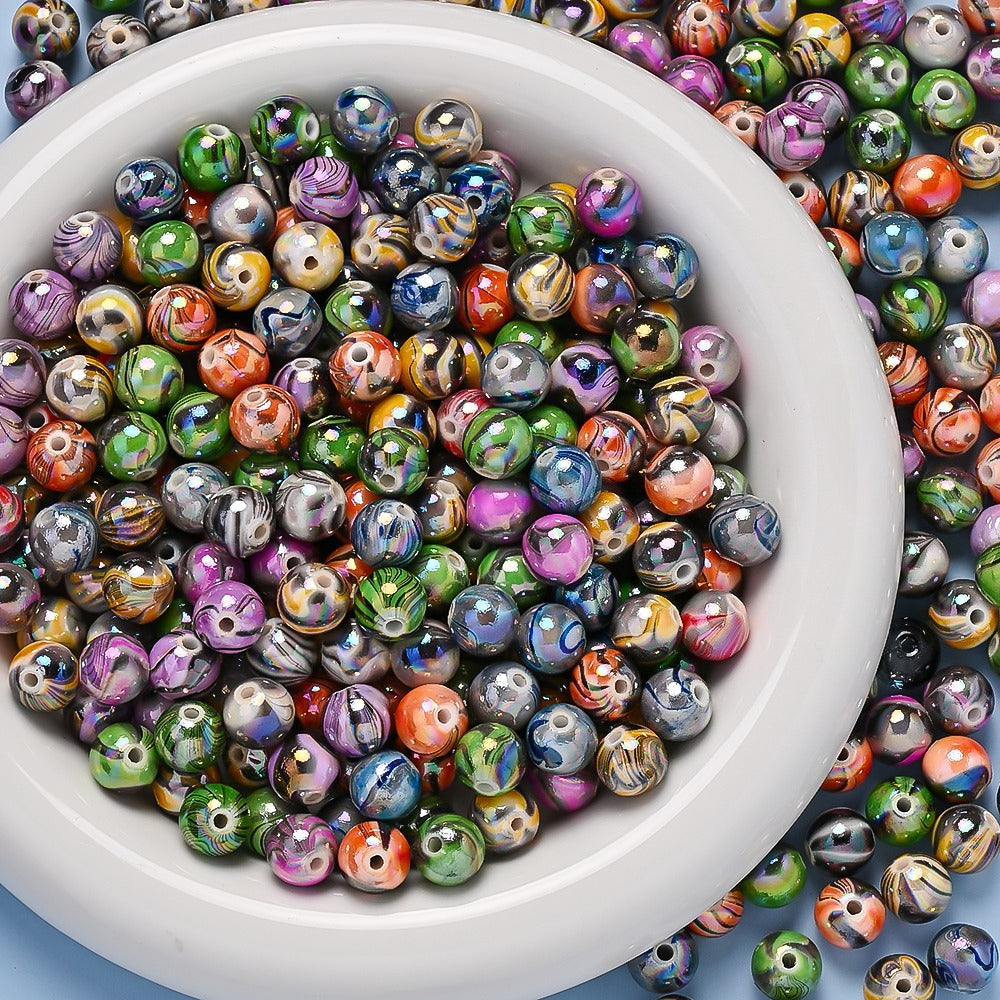 Mixed Color Waterprint Round Acrylic Beads