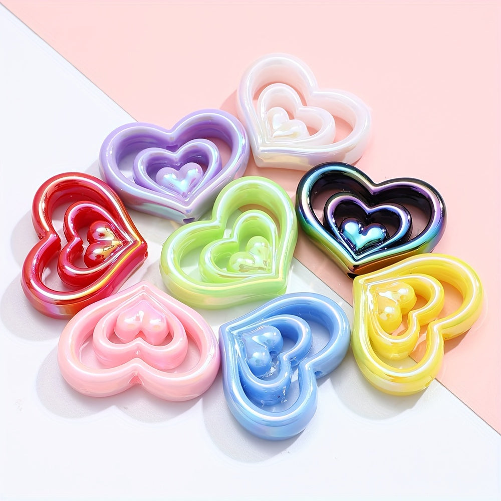 10PCS 23×30mm Three-Layer Heart Acrylic Bead Set