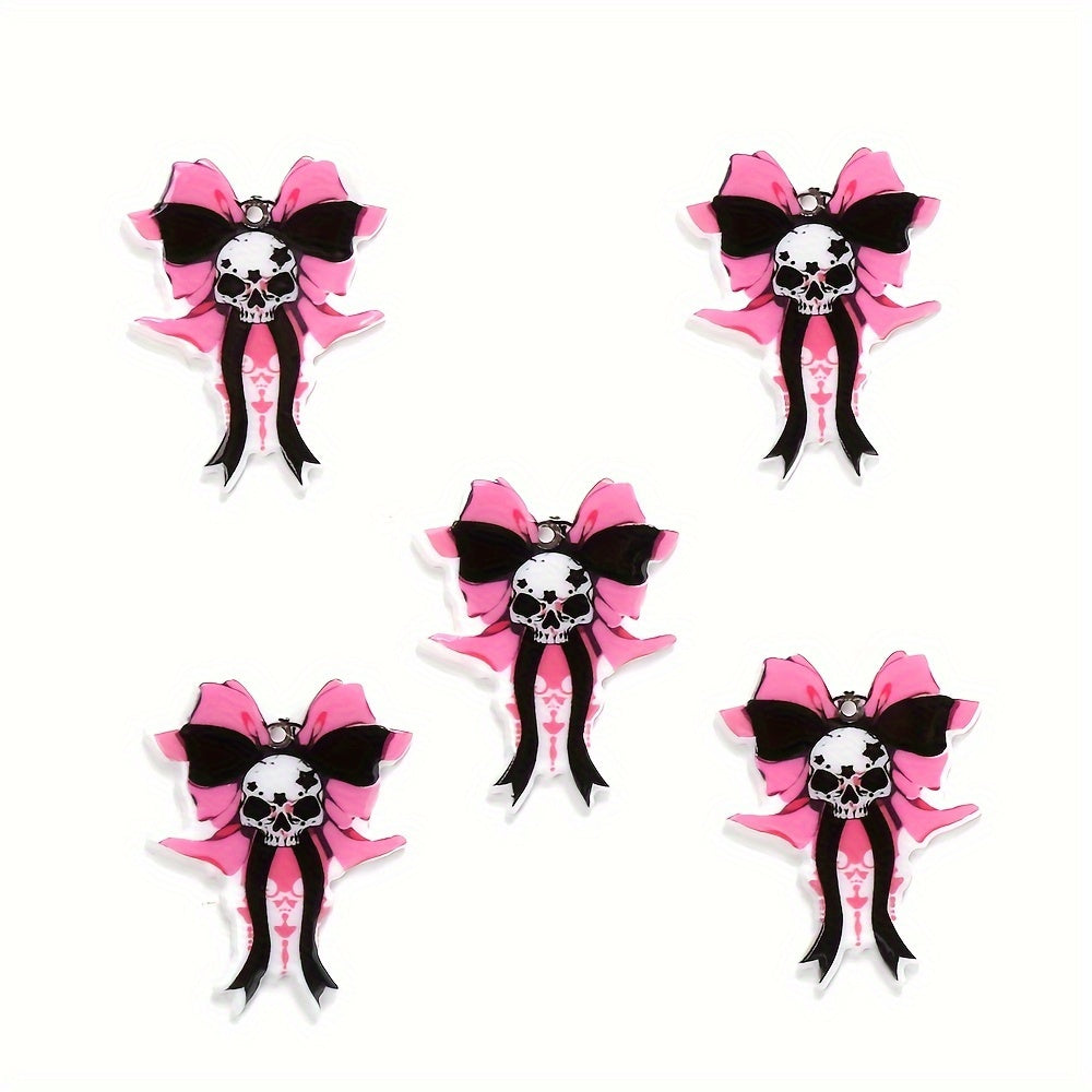 Pink Black Bow Acrylic Spacer Beads