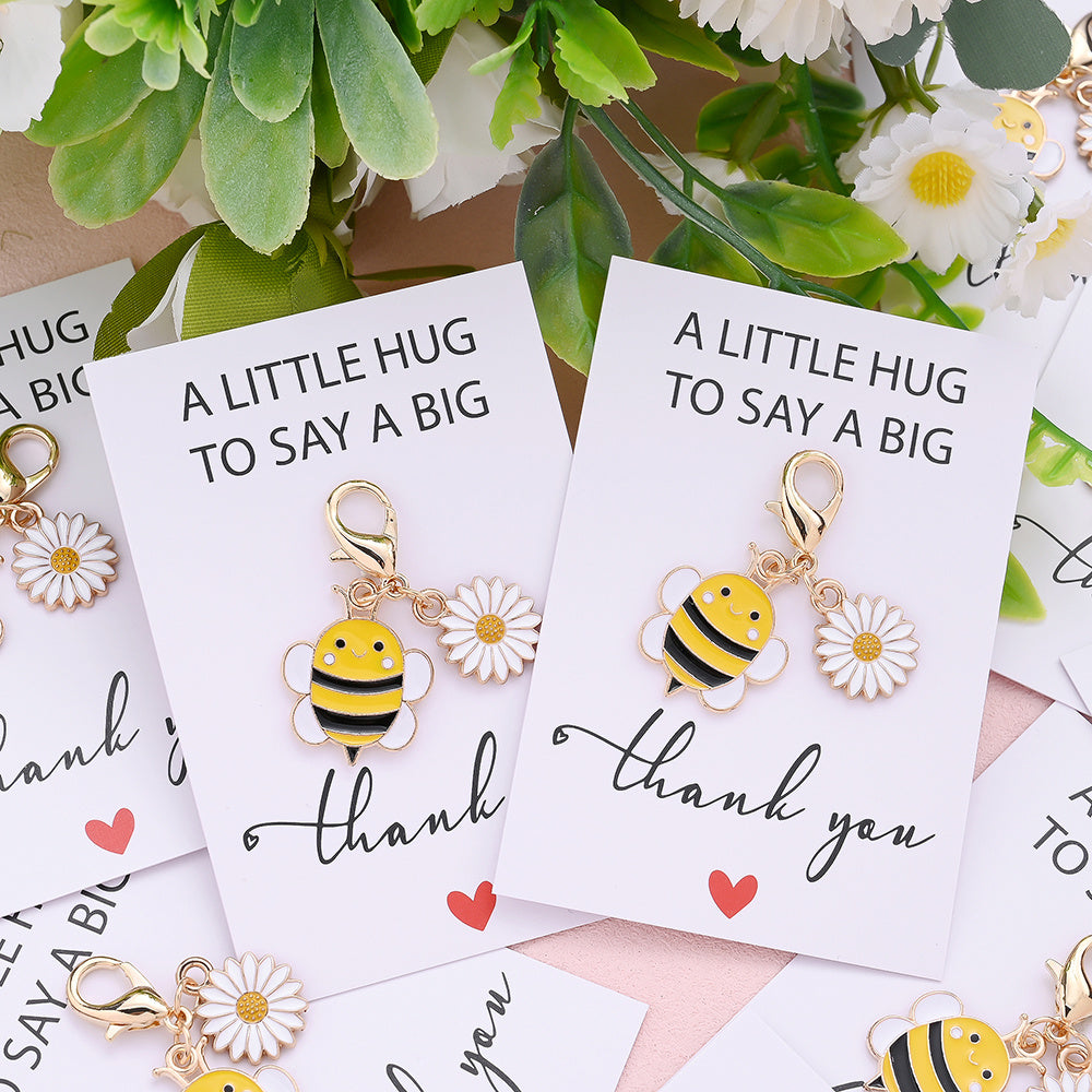 Yellow Bee and Flower Keychain with Thank You Card