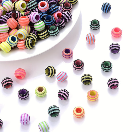 Striped Large Hole Acrylic Beads