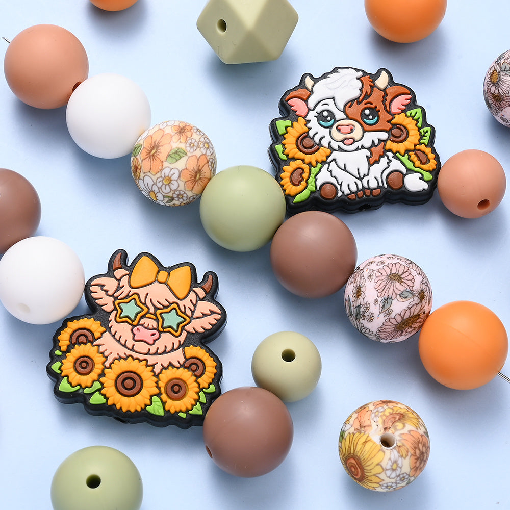 Brown Highland Cow Silicone Beads Set