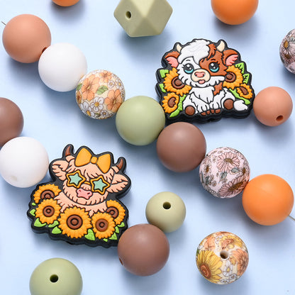 Brown Highland Cow Silicone Beads Set