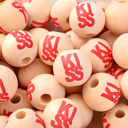 10PCS 16mm Red Kiss & Love Wooden Bead Set
