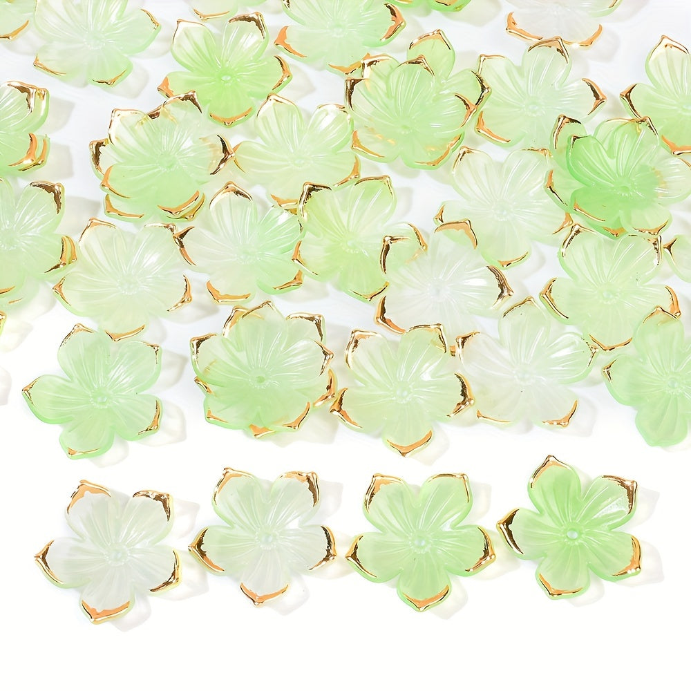 50PCS Gold-Edged Five-Petal Acrylic Flower Bead Set