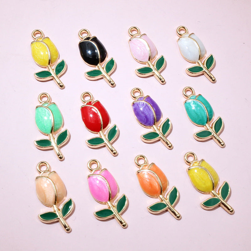 30-Piece Multicolor Tulip Drop-Oil Flower Charms