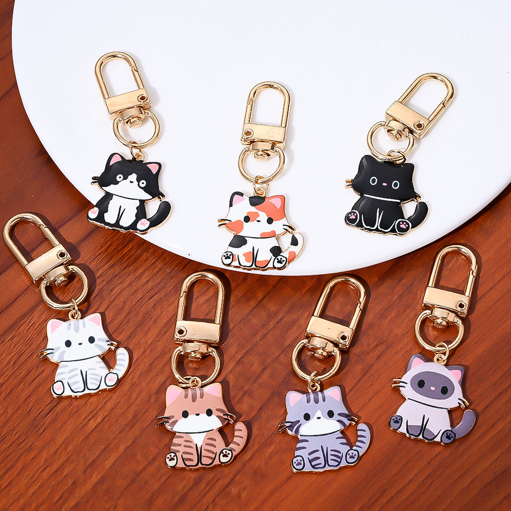 Mini Enamel Cat Keychain Set