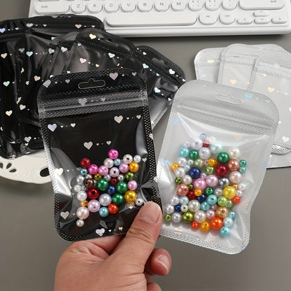 50-Piece Black & White Heart Jewelry Gift Bags