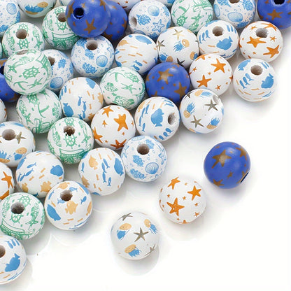 Marine-Themed Wooden Beads