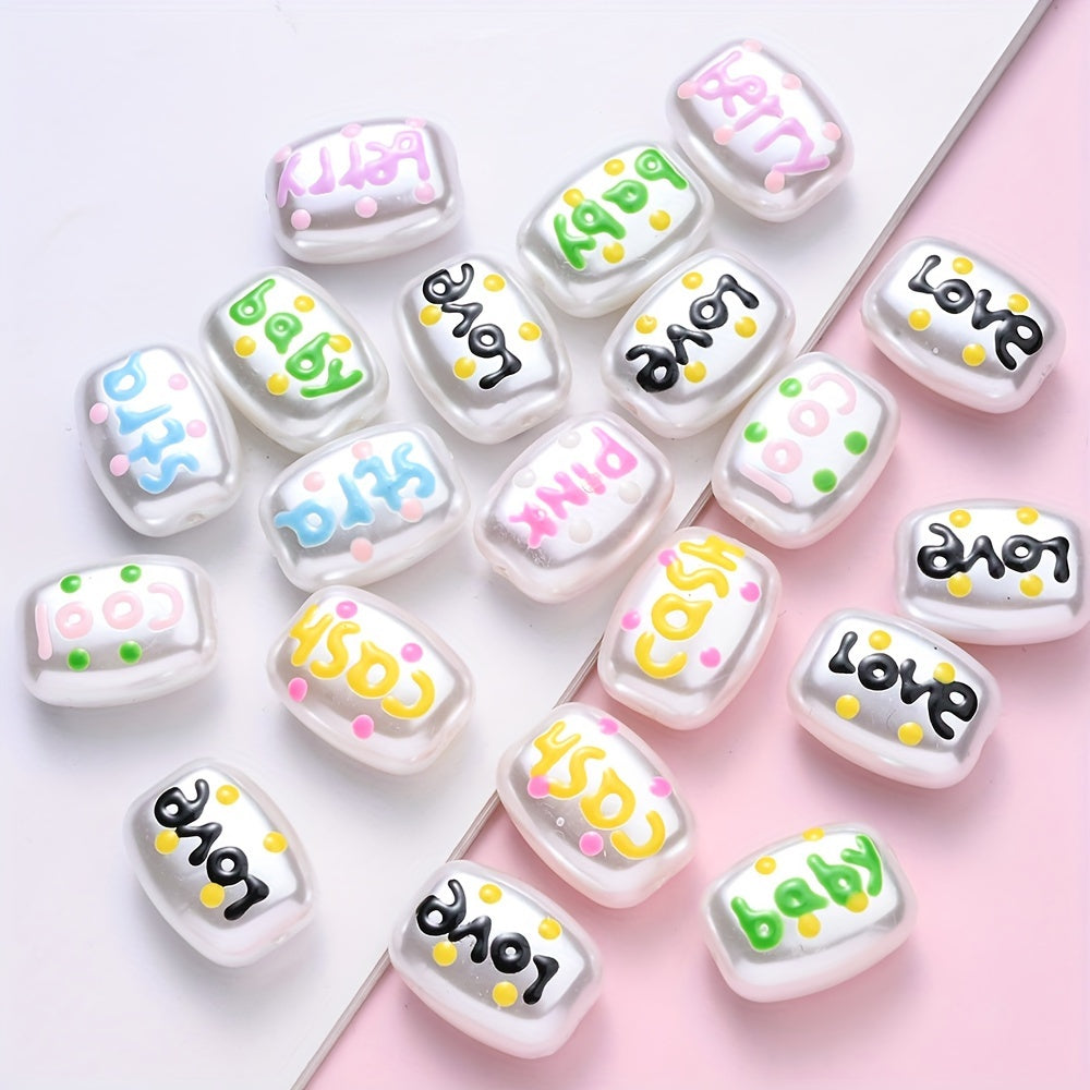 10PCS 14×18mm Hand-Painted Cuboid Acrylic Letter Bead Set