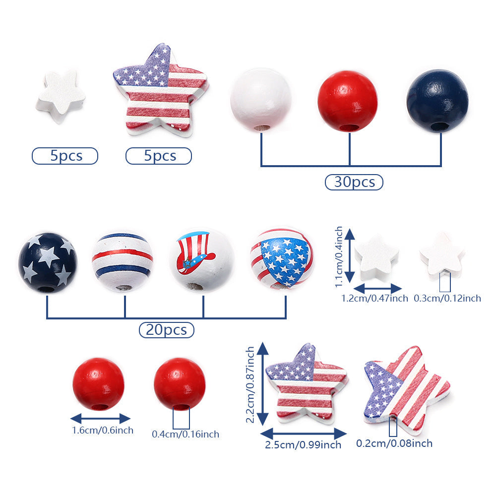 60pcs Patriotic Wood Beads