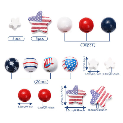 60pcs Patriotic Wood Beads