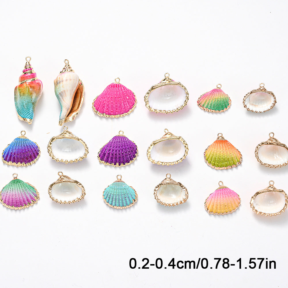 Colorful Gold-Trimmed Shell Pendant Charms