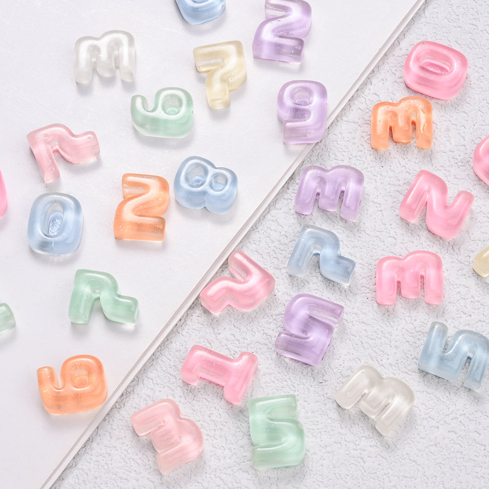 Rainbow Resin Number Flatback Beads