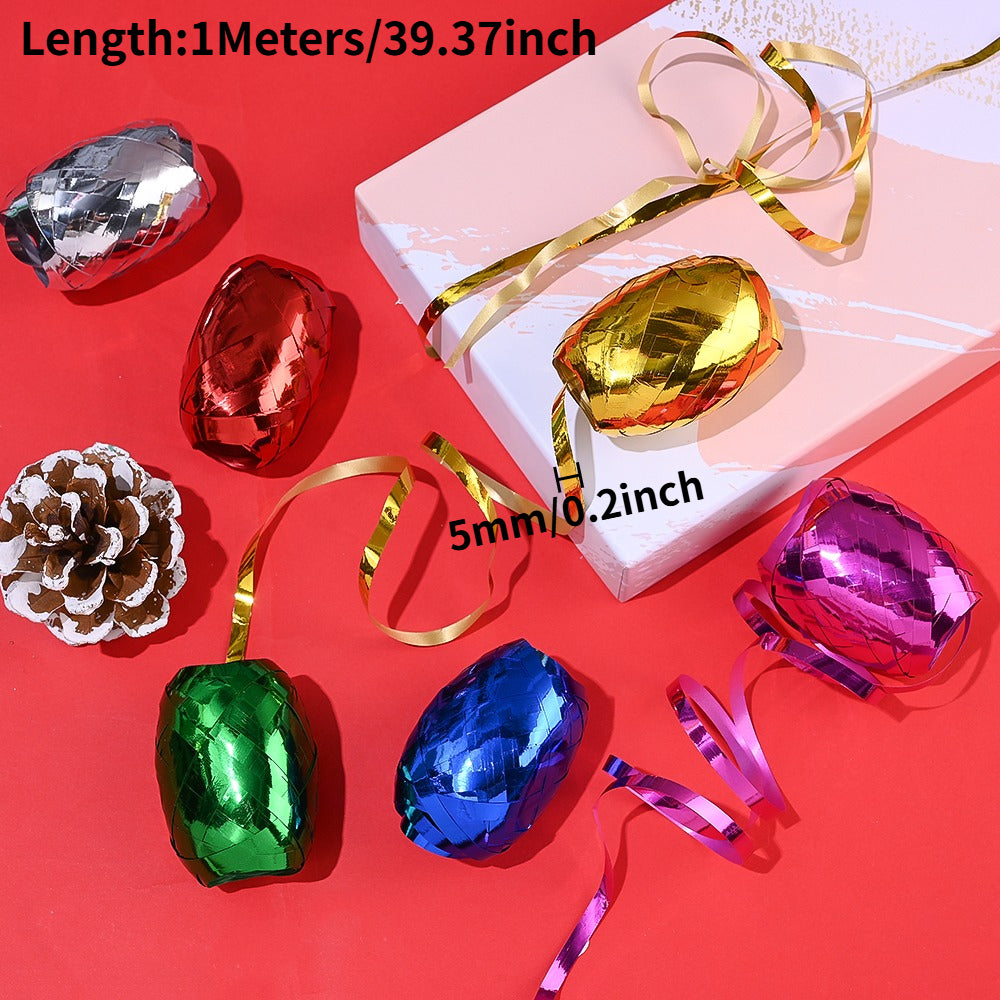 6PCS 1m Christmas Rugby-Shaped Plastic Decorative Ribbon Set