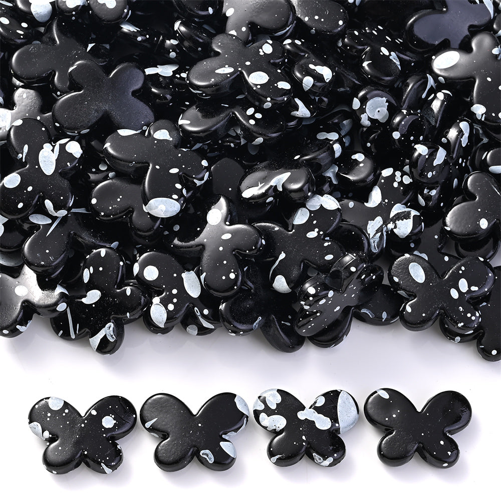 Black White Spotted Butterfly Acrylic Spacer Beads