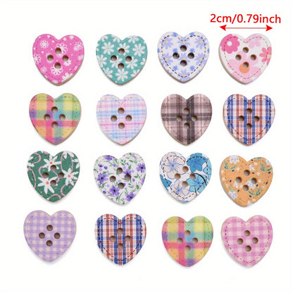 Heart Shape Wooden Printed Buttons