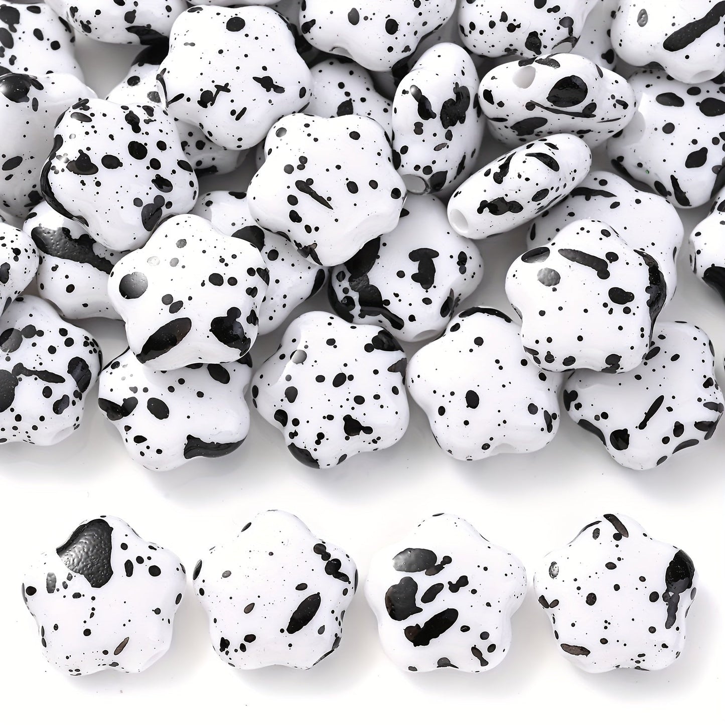 Black and White Plum Blossom Acrylic Spacer Beads