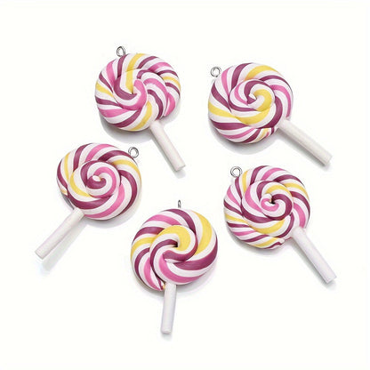 10PCS 29×49mm Rainbow Lollipop Soft Clay Pendant Set
