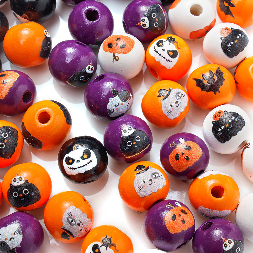 100pcs Mix Random Big Size Halloween Wood Beads
