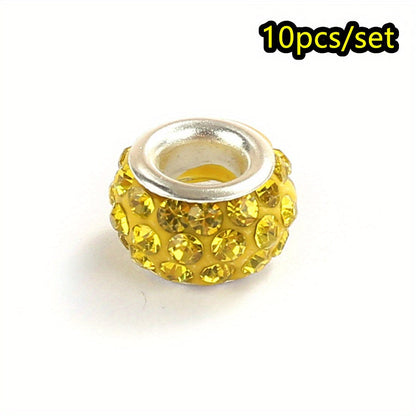 10-Piece Random Multicolor European-Style Rhinestone Large Hole Beads