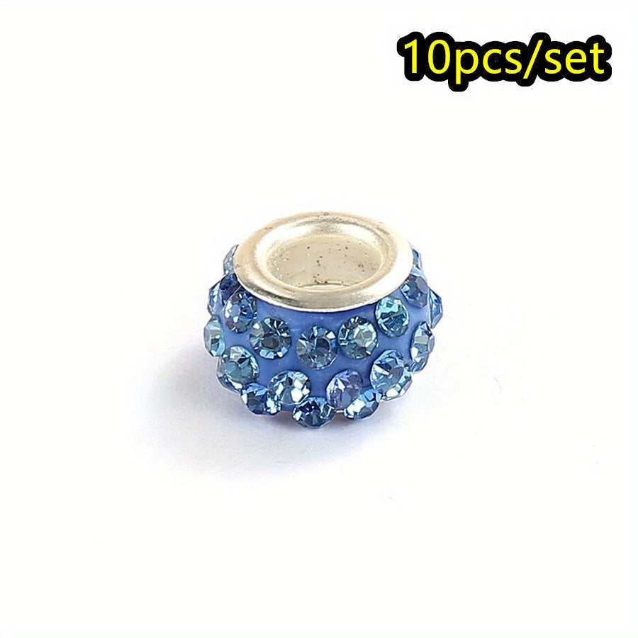 10-Piece Random Multicolor European-Style Rhinestone Large Hole Beads