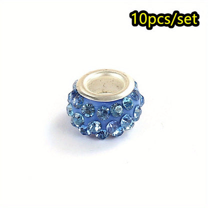 10-Piece Random Multicolor European-Style Rhinestone Large Hole Beads