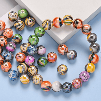 Mixed Color Waterprint Round Acrylic Beads