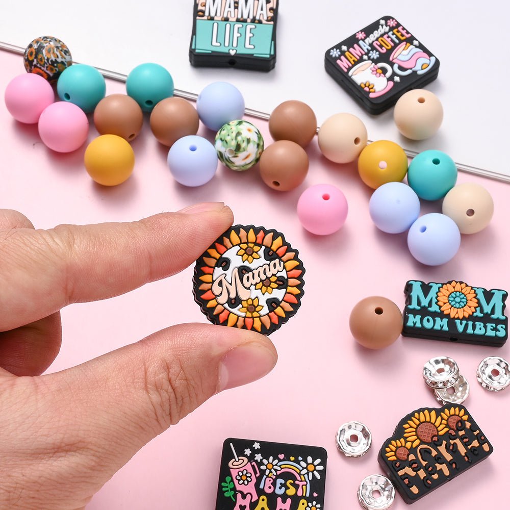 96pcs Mother's Day "MOM" Series Silicone Beads
