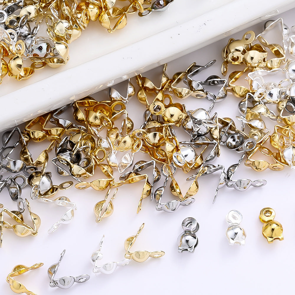 50PCS 3×6mm Gold Bead Cap End Crimp Cover Set
