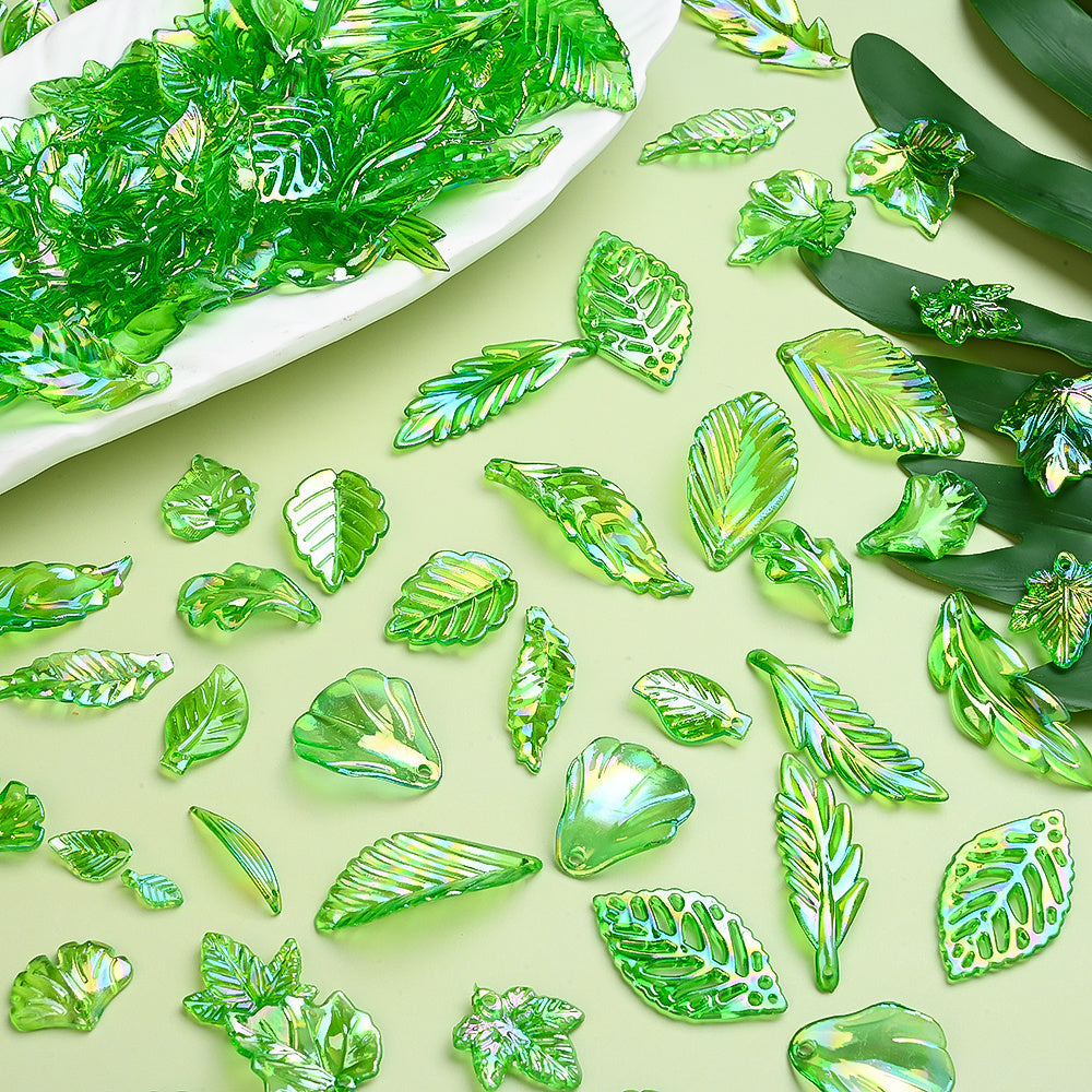 Green Acrylic Leaf Beads