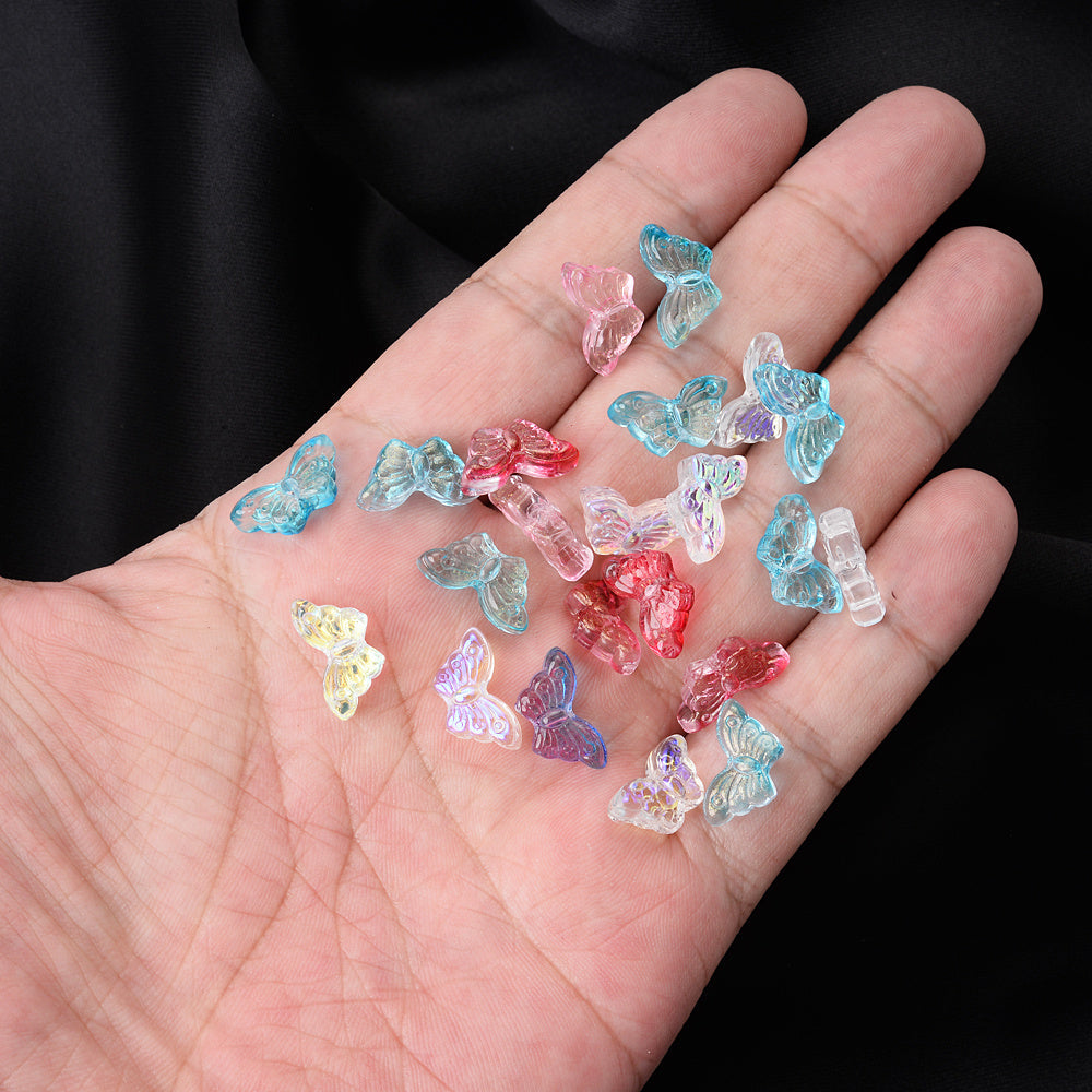 50pcs/set 8x15mm Colorful Transparent Butterfly Beads