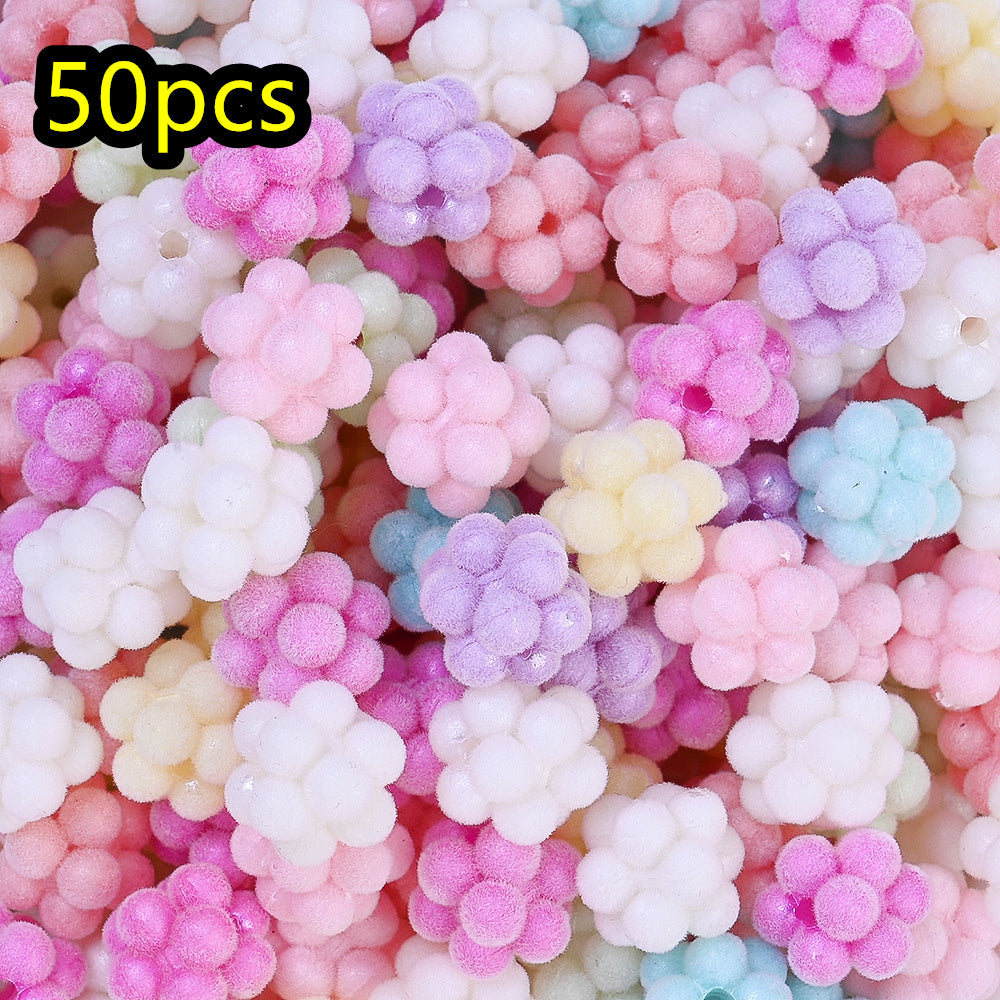 Macaron Color Flocked Flower Beads