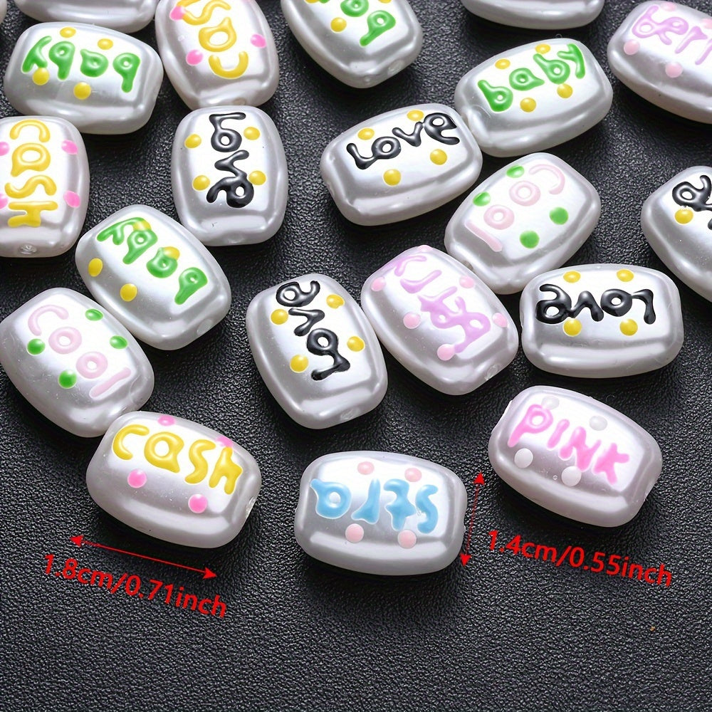 10PCS 14×18mm Hand-Painted Cuboid Acrylic Letter Bead Set
